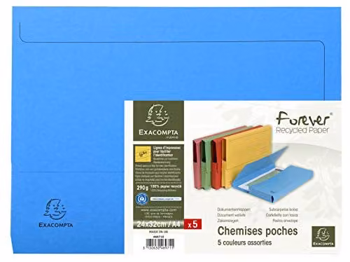 Exacompta Forever Blue Angel A4 5 Pocket Gusseted Folders in Assorted Colours – 1