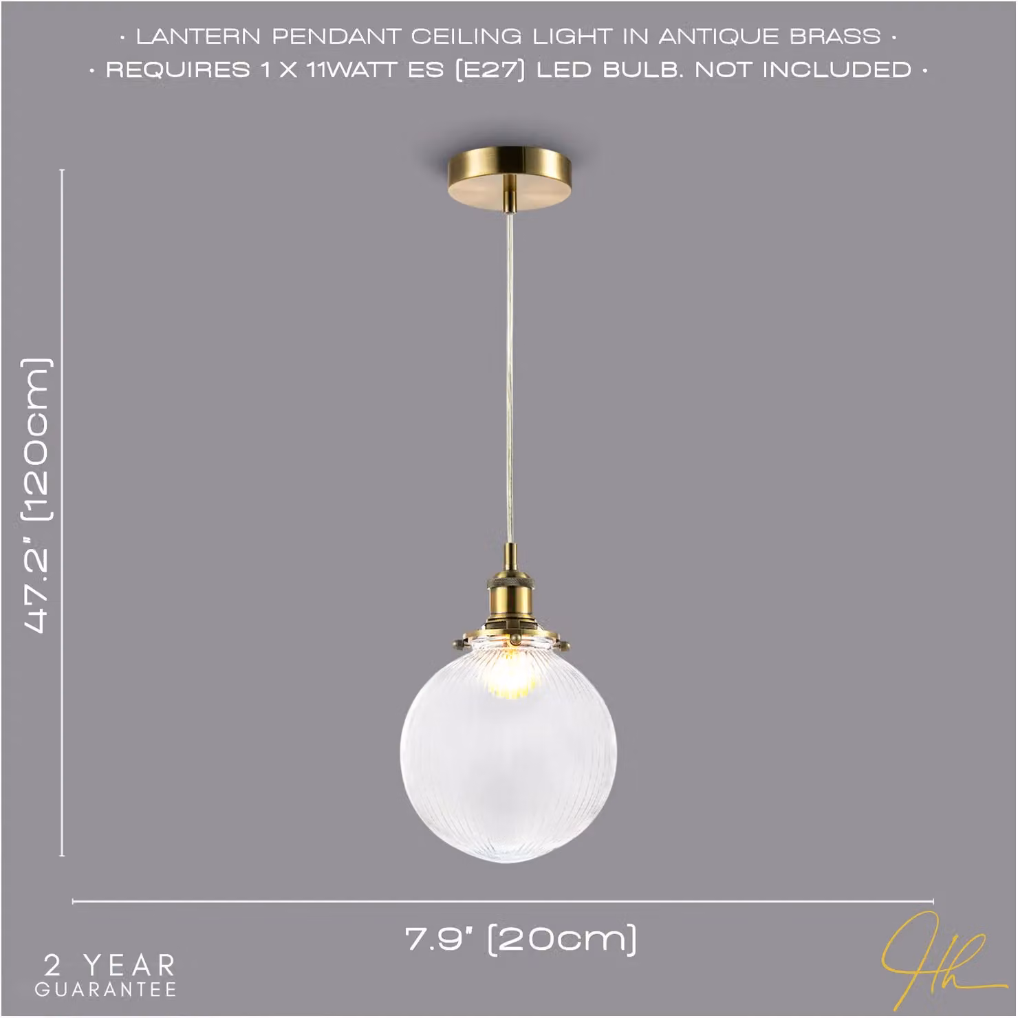 Happy Homewares Traditional Vintage Lantern Pendant Light with Transparent Glass Shade in Gold/Brass – 2