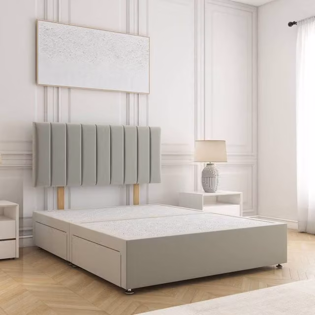 BSSPOKE Aria Super King Plush Velvet Divan Bed with 24 inch Headboard and 4 Drawers in Silver