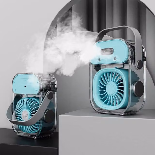 Quipulse Portable Mist Cooling Fan with Soft Night Light in Blue – 1