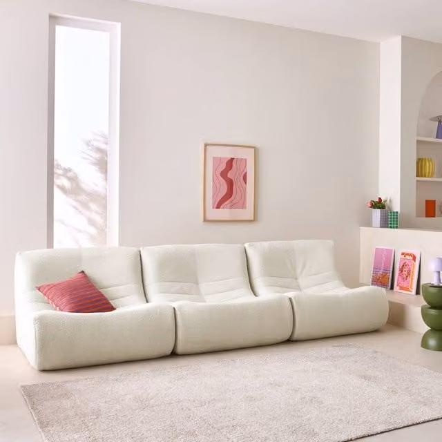 sweeek Set of 3 Modular Armchairs in White Boucle Fabric