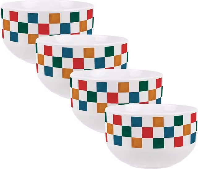 Purely Home Checked Ceramic Cereal Bowl in Blue and Multicolour