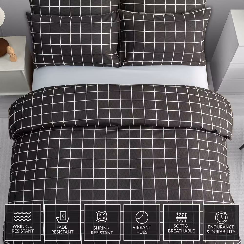 Grace Brushed Microfibre Duvet Cover Set with Matching Pillowcases in Black, Size: 200 x 200 cm – 2