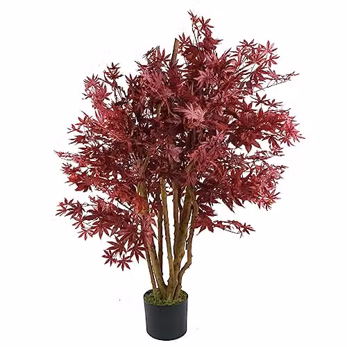 Realistic Red Maple Artificial Tree in Green and Red, Height: 120 cm