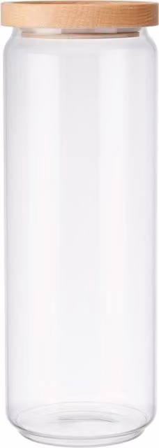KitchenCraft Airtight Glass Storage Jar with Solid Wood Lid, Transparent
