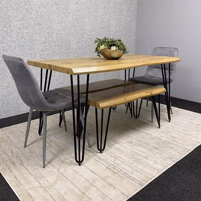 Kosy Koala Arizona Rustic Wood Dining Set with Table, Benches and Chairs in Grey, Black and Brown