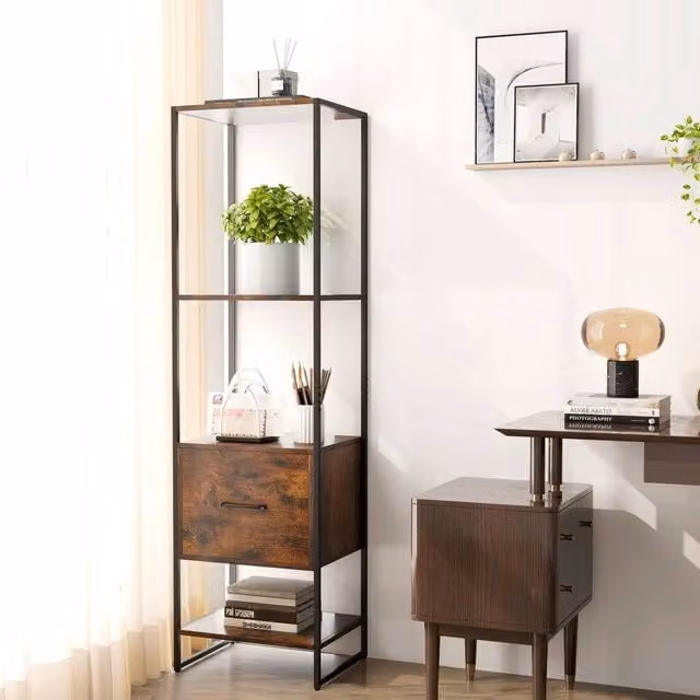 KORVIXA Industrial Metal Shelving Storage Organiser for your Living Room, Brown, W: 100 cm, H: 160 cm