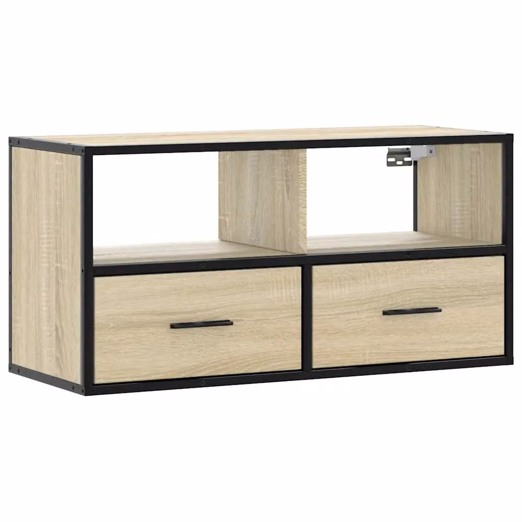 Berkfield Home Industrial TV Cabinet in Sonoma Oak and Brown, W/D/H: 80 x 31 x 39.5 cm – 2