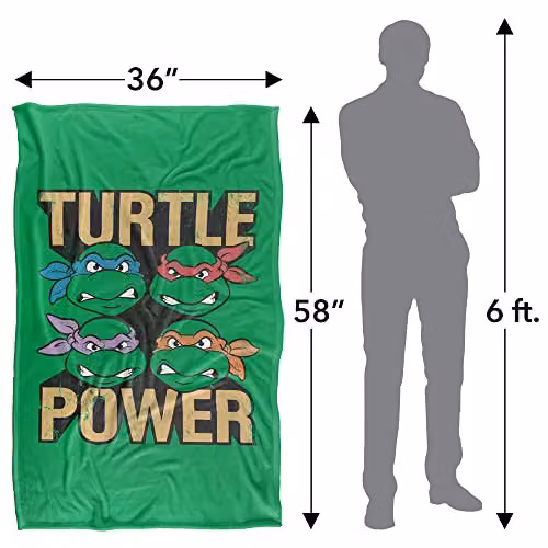 LOGOVISION TMNT Turtle Power Super Soft Fleece Blanket, Multicolour and Green, W/D/H: 91.44 x 91.44 x 1.47 cm – 2