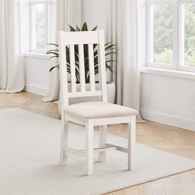 Seconique Classic White Lacquered Dining Chairs with Fabric Seats, Pack of 2