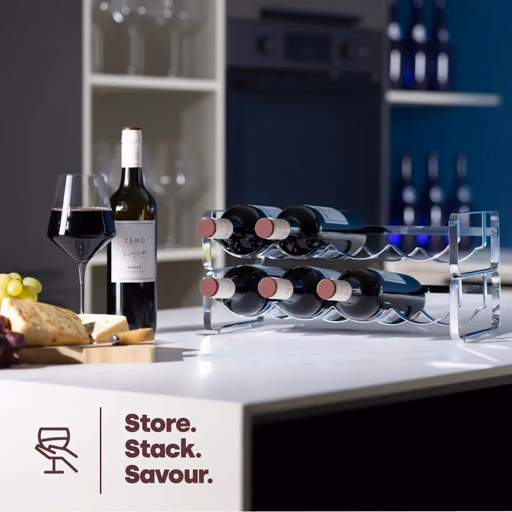 LIVIVO Set of 2 Elegant Stackable Wine Shelf Racks in Matt Silver Metal – 3