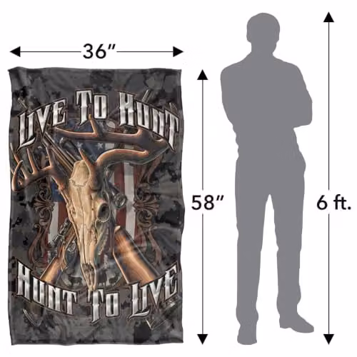 JQ Licensing Live To Hunt Deer Skull Super Soft Silky Touch Fleece Throw Blanket, W: 91 cm, D: 147 cm – 3