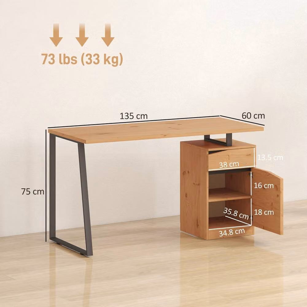 Wyld Haus Nolole Writing Desk with Single Pedestal Drawer in Brown and Black Wood and Metal Finish, W: 135 cm, H: 75 cm, D: 60 cm – 4