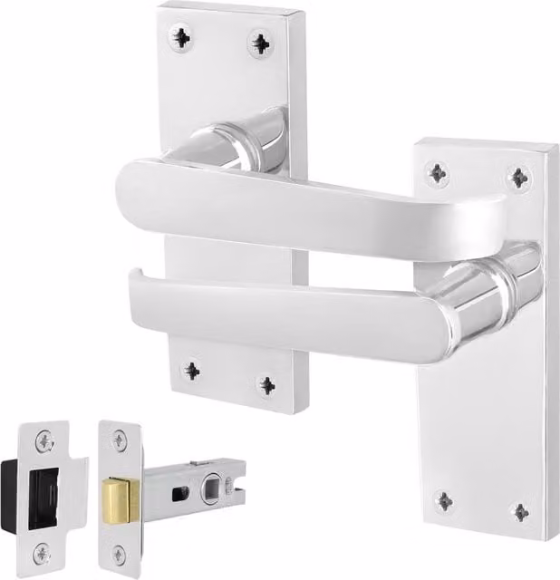 AFIT Polished Chrome Backplate Door Handle Latch Pair, Silver, W/D/H: 15.0 x 15.0 x 15.0 cm – 1