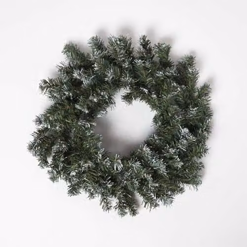 Homescapes Green Round Christmas Hanging Wreath with Leaves, Diameter: 45 cm – 1