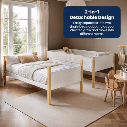 Flair Mateo Detachable Ribbed Bunk Bed in White and Oak for Children, W/D/H: 90 x 190 x 155 cm – 3
