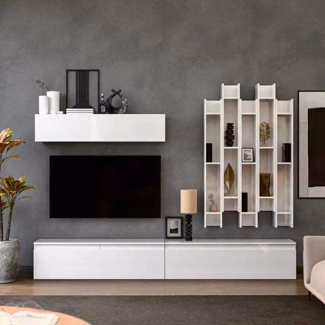 Decorotika Annecy Wall Mounted Entertainment Center in High Gloss White