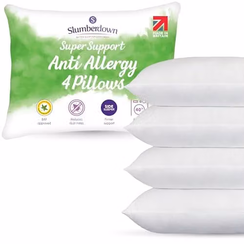 Slumberdown Anti Allergy Super Support Firm Side Sleeper Pillows, 4 Pack, White, W: 74 cm, H: 48 cm