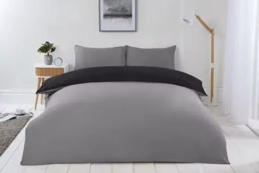 New Edge Blinds Reversible Microfibre Duvet Cover in Black and Grey, W: 140 cm x L: 200 cm