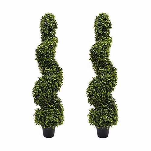 GreenBrokers 2x Artificial Spiral Boxwood Topiary Trees, Green, Height: 96 cm – 1