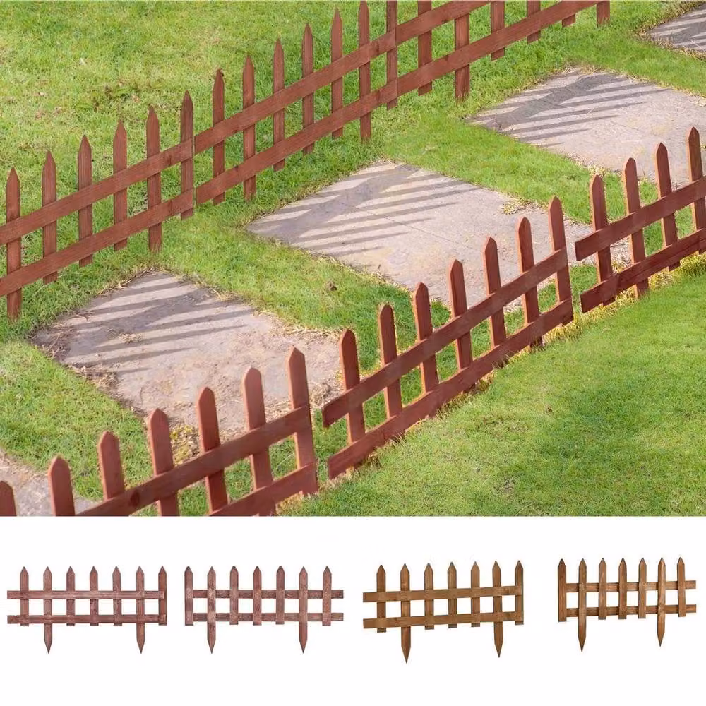 Kelvenix Pack of 12 Rustic Brown Wooden Border Fences, 0.6m2 – 5