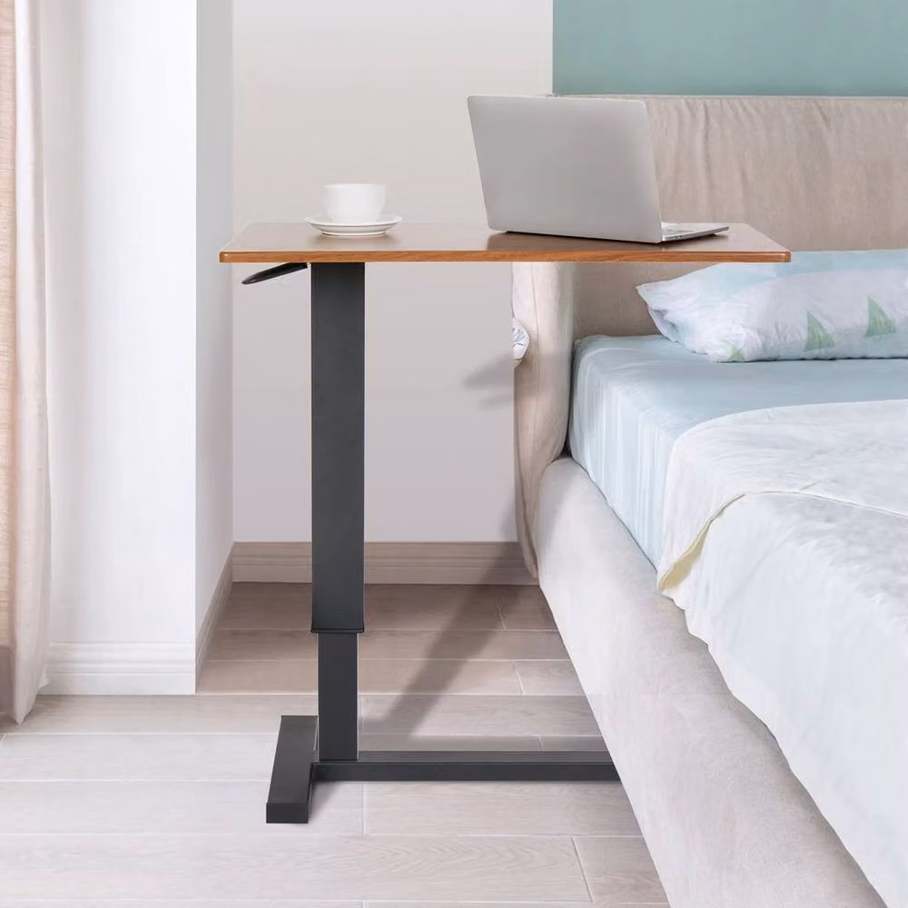 FLAVORA Height Adjustable Overbed Metal Workstation Desk in Brown – 2