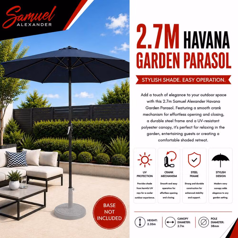 Samuel Alexander Blue Havana Garden Patio Parasol with Crank Handle, W/D/H: 270 x 270 x 235 cm – 4