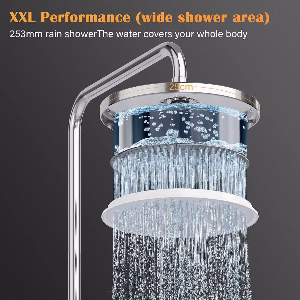 London Boutique Silver Height Adjustable Shower Riser Rail Kit with Rainfall Overhead Shower and Hand Shower in Chrome Finish – 2
