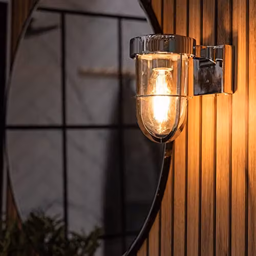 ValueLights Fanar Chrome Lantern IP44 Rated Outdoor and Bathroom Wall Light with LED Bulb – 3
