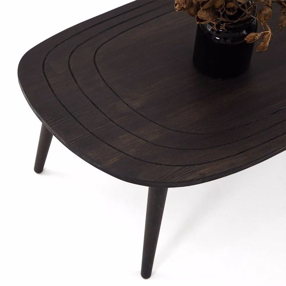 CALICOSY Sweet Grey Coffee Table with Rounded Oval Top and Four Wood Legs, W/D/H: 115 x 50 x 38 cm – 4