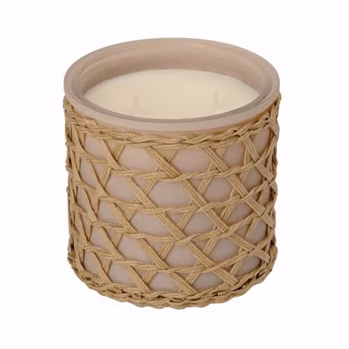 French Connection Beige Geometric Glass Tabletop Candle with Fresh Floral Scent