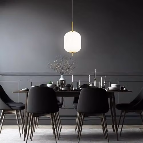 Globo Lighting LED Cylinder Pendant Light in Brass and White Glass with Adjustable Height – 2