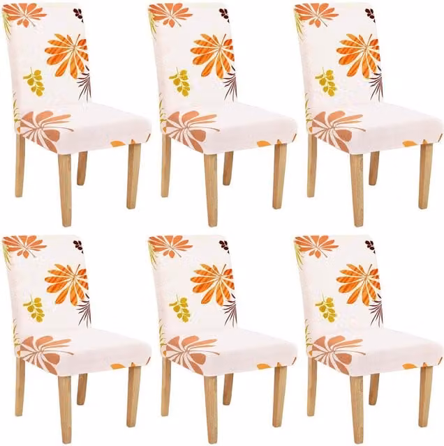 Roseley Pack of 6 Floral Dining Chair Covers in Orange and Multicolour