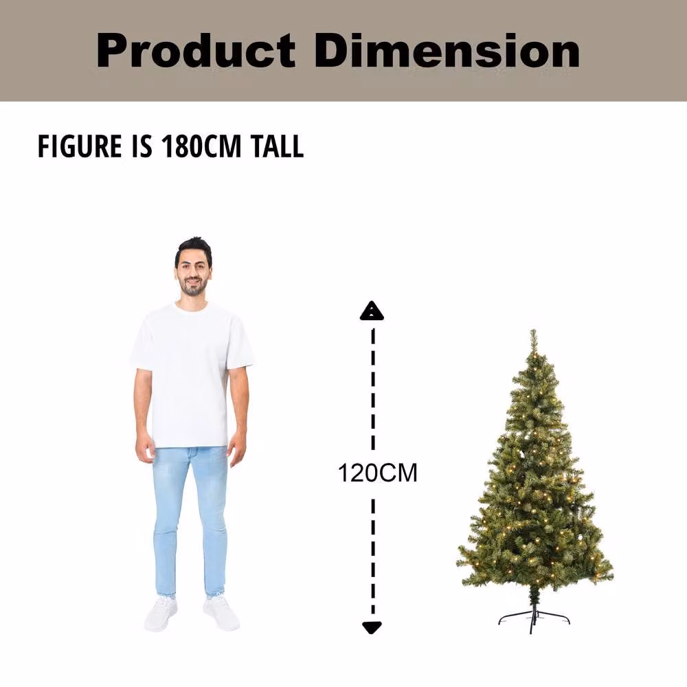 Shatchi 4ft Green Alaskan Pine Artificial Christmas Tree with Warm White LED Lights – 4