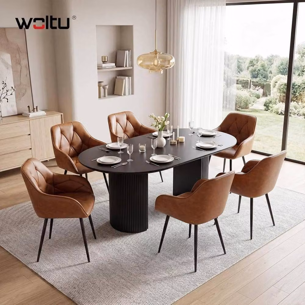 SPETLEK Set of 4 Modern Brown Faux Leather Dining Chairs with Armrests – 3