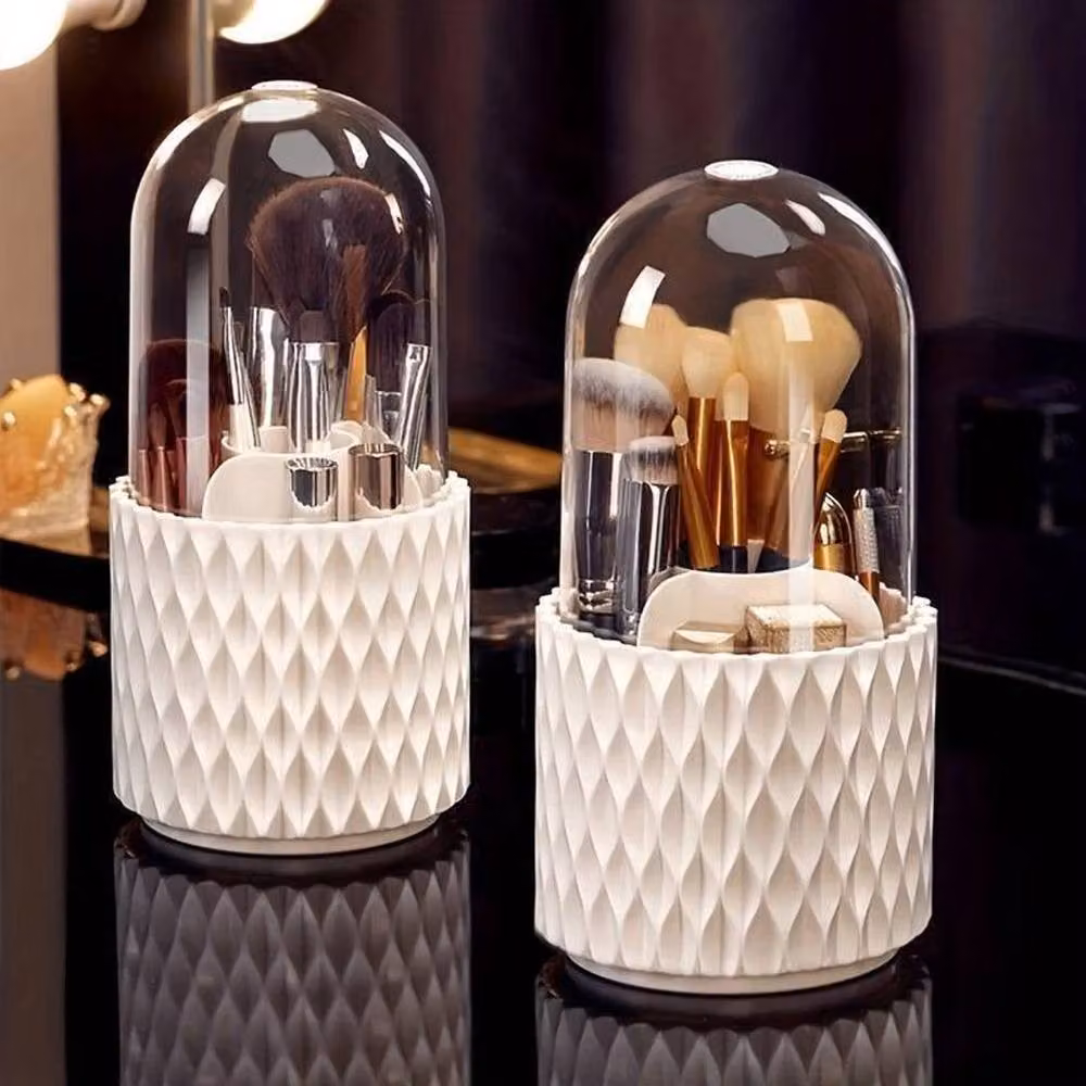 VOGREX Luxury Makeup Brush Holder and Cosmetic Organizer Storage Box with Lid, White, W/D/H: 23.0 x 11.0 x 11.0 cm – 4