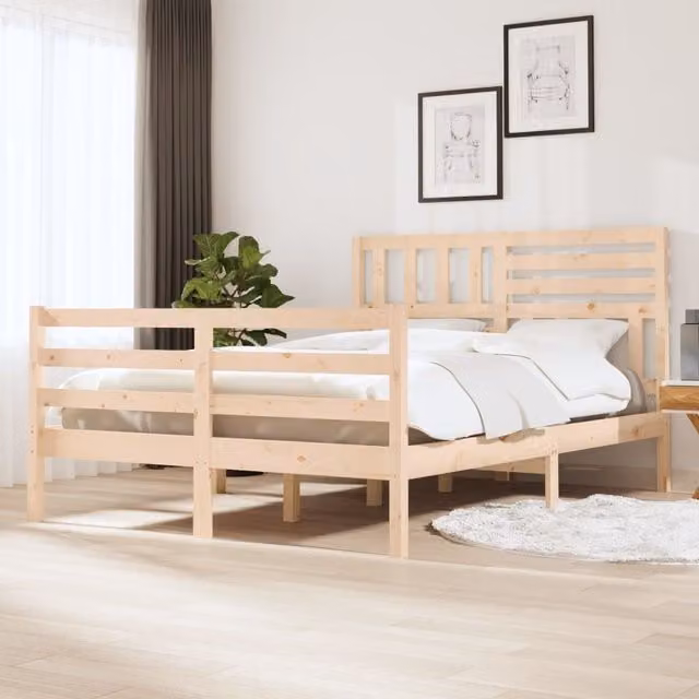 Berkfield Home Small Double Solid Wood Pine Bed Frame, Brown, W/D/H: 120 x 190 cm