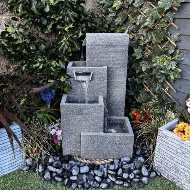 Tranquility Grey Contemporary 4 Pillars Solar Cascade Water Feature