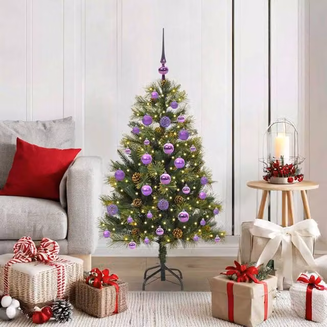 Berkfield Home Realistic Artificial Hinged Christmas Tree in Green and White, Height: 120 cm – 1