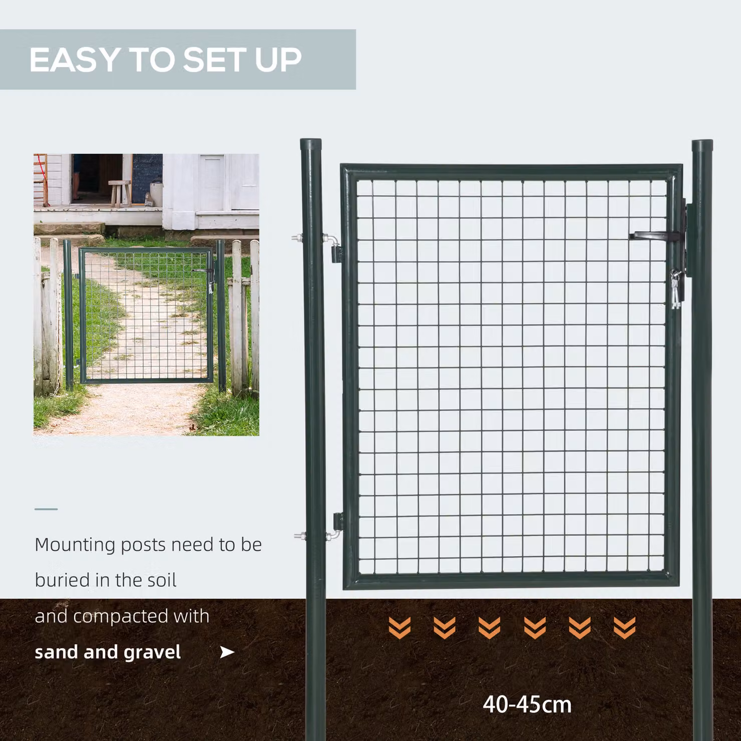 HOMCOM Green Steel Garden Swing Gate with Lock and 3 Keys, W: 97 cm, H: 150 cm – 4