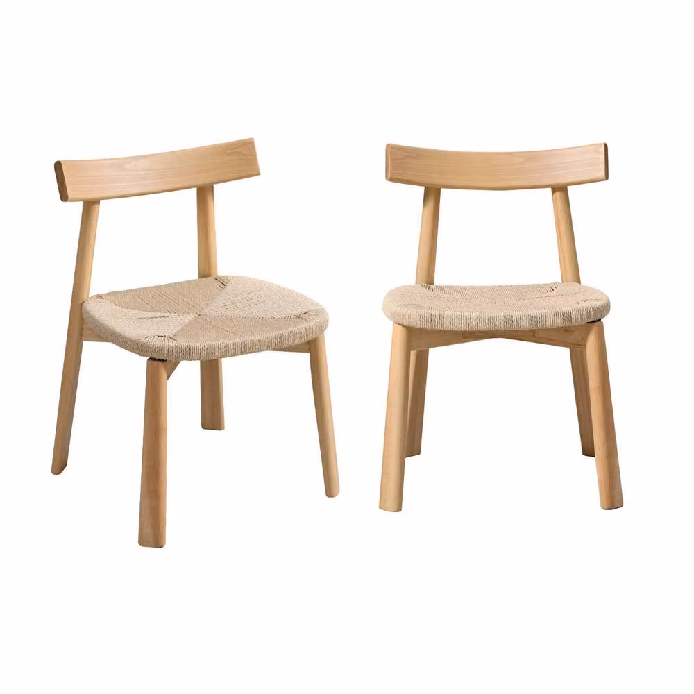 sweeek Set of 2 Scandinavian Rubberwood Dining Chairs with Beige Cord Seats – 2