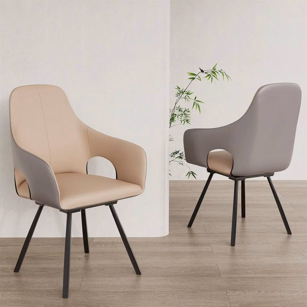 FORGEVIO Set of 2 Grey Swivel Dining Chairs with Synthetic Leather and Fabric Upholstery – 3