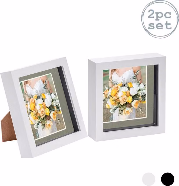 Nicola Spring Pack of 2 White and Grey 3D Box Photo Frames with 4 x 4 inch Mounts