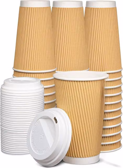 ECONX Disposable Brown Paper Coffee Mugs with White Lids, 474 ml, Pack of 50