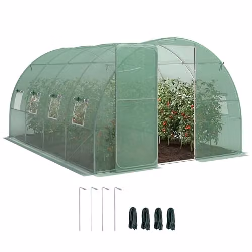 Outsunny Green Walk-in Polytunnel Greenhouse with Hinged Door and 8 Windows, W/D/H: 400 x 295 x 200 cm – 1