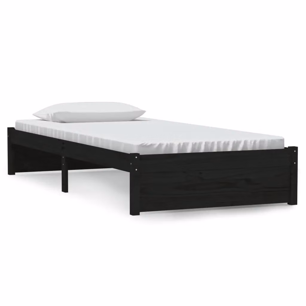 Berkfield Home Black Solid Pine Wood Single Bed Frame W: 90 cm, D: 190 cm – 2