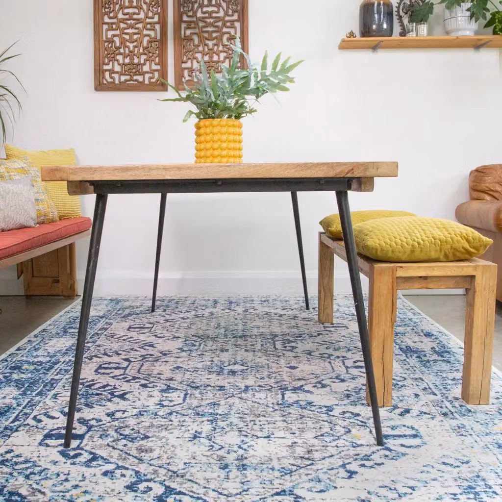 Loomed Navy Blue Aztec Pattern Distressed Machine Woven Area Rug, W: 160 cm, L: 230 cm – 2
