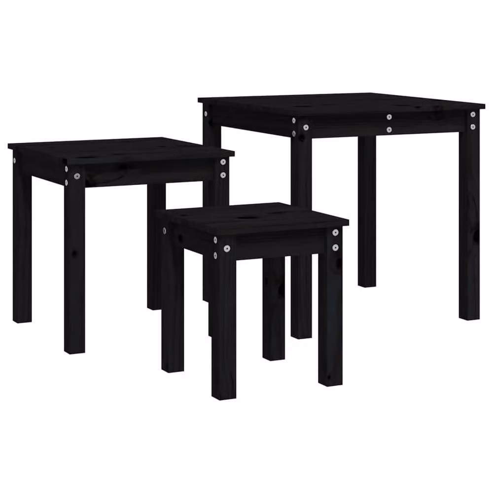 Berkfield Home Nesting Tables, Set of 3, Black Solid Pine Wood – 4