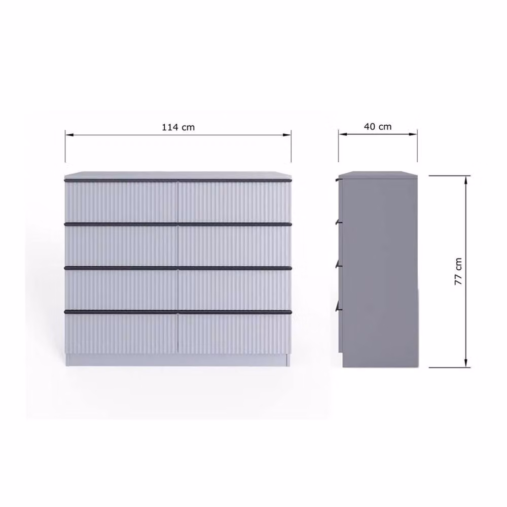 VOGREX 8 Drawer Chest of Drawers with Ripple Design in Matt Grey – 2