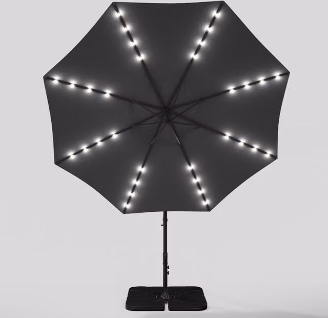 Lifeideas Solar LED Cantilever Garden Parasol with Square Base in Dark Grey Anthracite